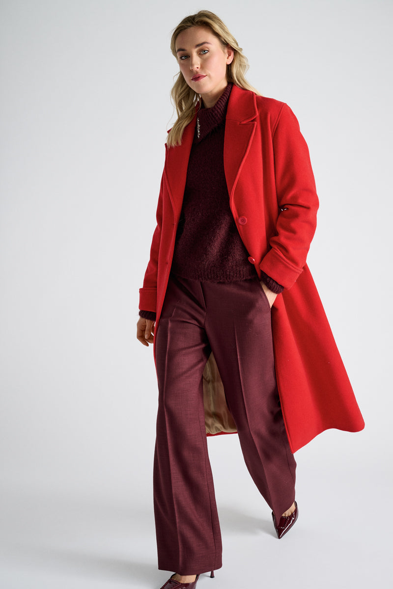 Long manteau rouge avec boutons et ceinture - Main Image