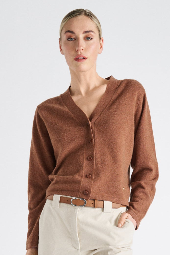 Cognac V-neck cardigan 