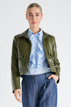 Short khaki fake leather jacket