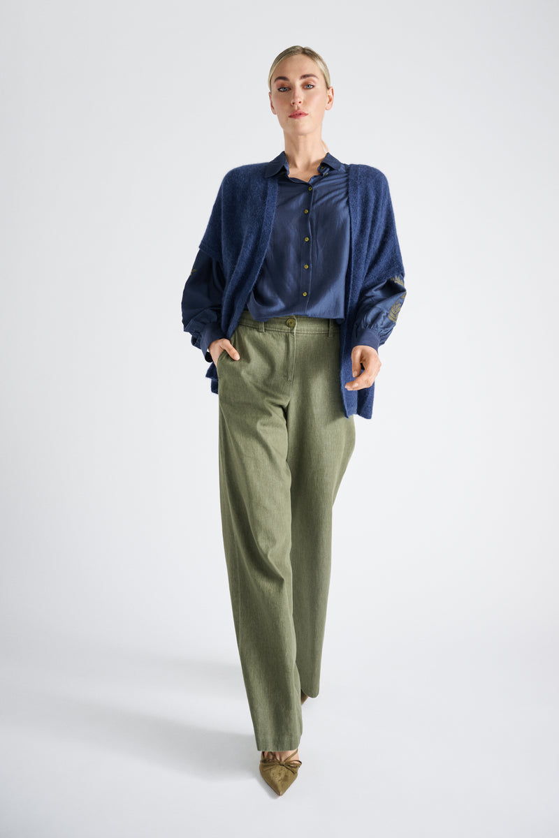 Cardigan ouvert denim à manches courtes