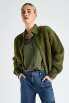 Kaki fleece cardigan-jas met drukknopen
