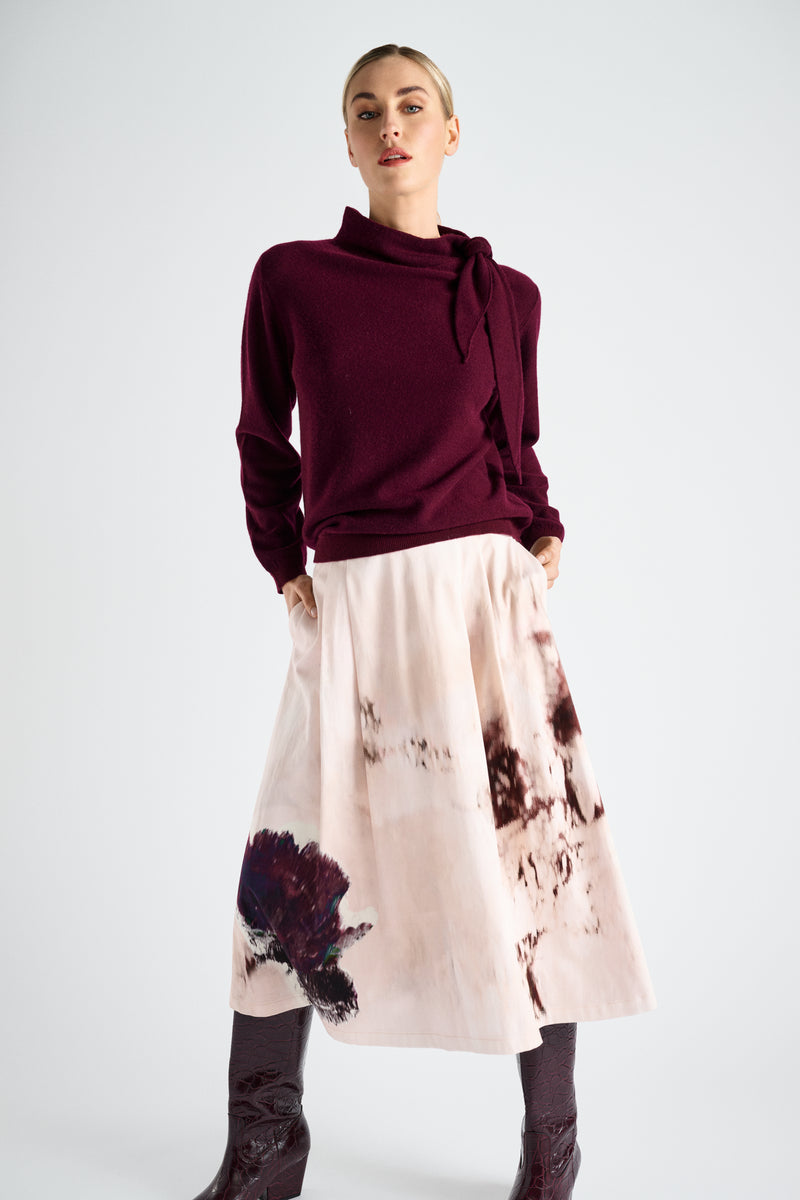Boxy bordeaux wol-mohair trui met sjaalkraag