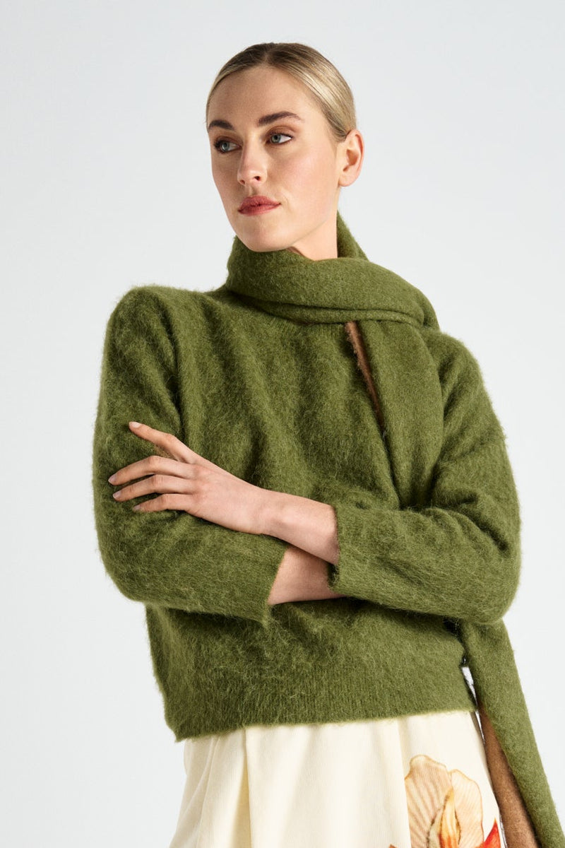 Kaki harige wijde alpaca trui