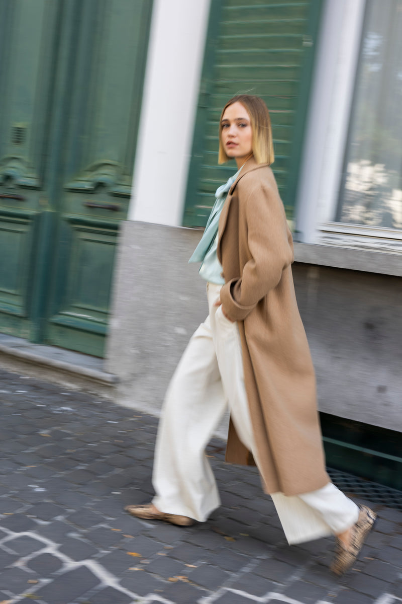 Camel wool calf-long coat