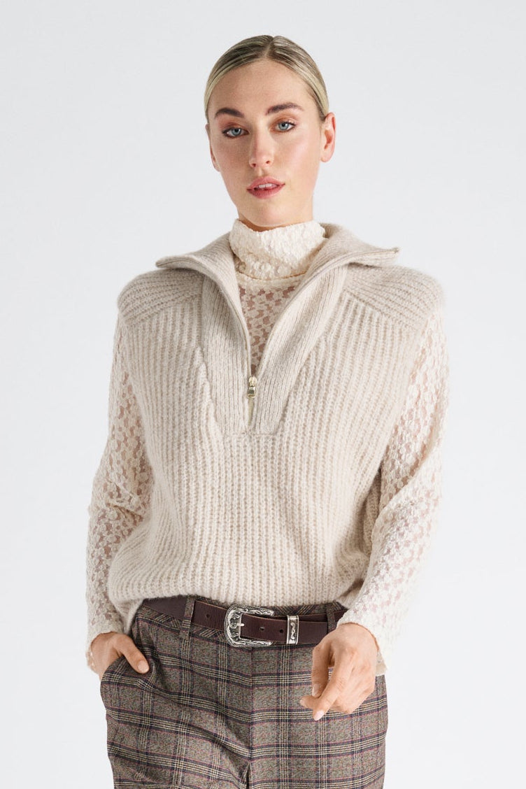 Lace cream turtleneck