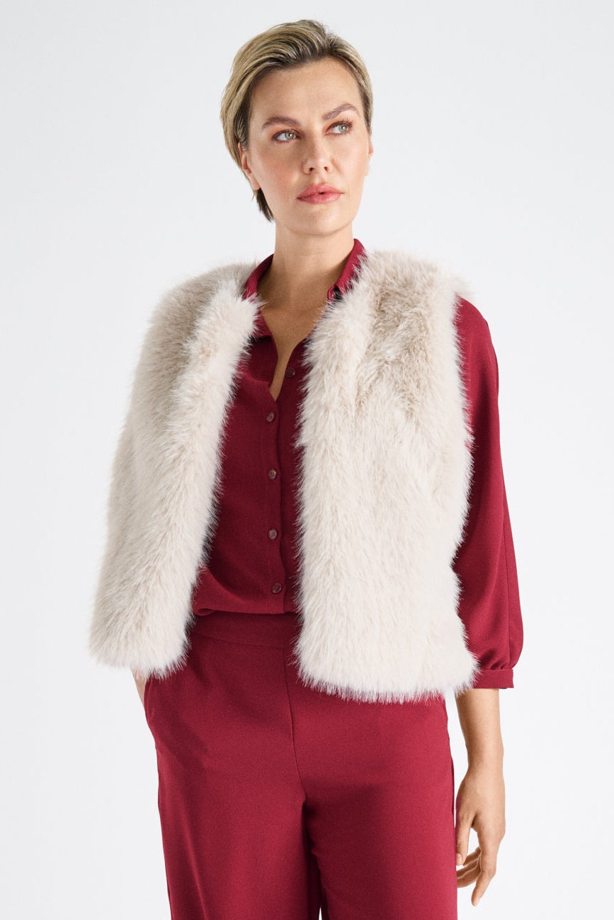 Waistcoat beige fausse fourrure sans col