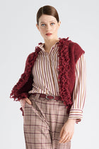 Bordeaux bolero met bouclette boorden