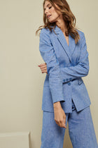 Lined jacket in blue linen