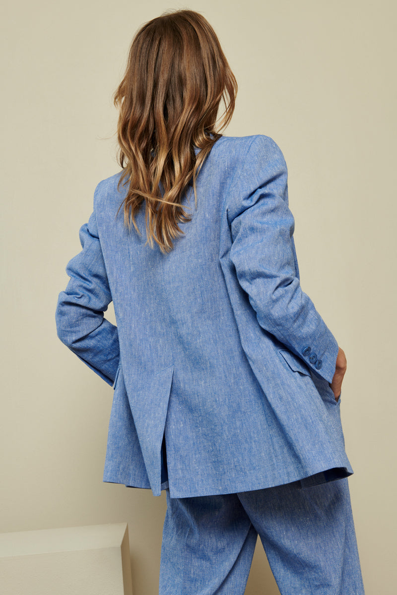 Lined jacket in blue linen