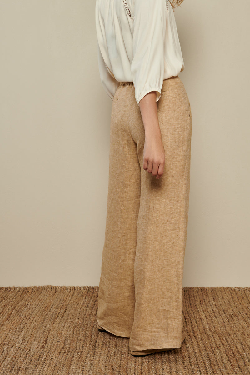 Wide-leg trousers in a beige linen mix