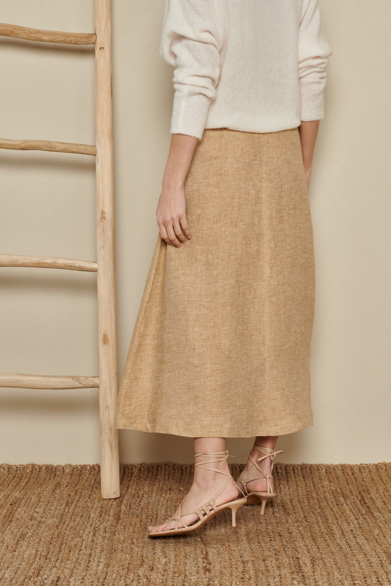 Beige long linen skirt