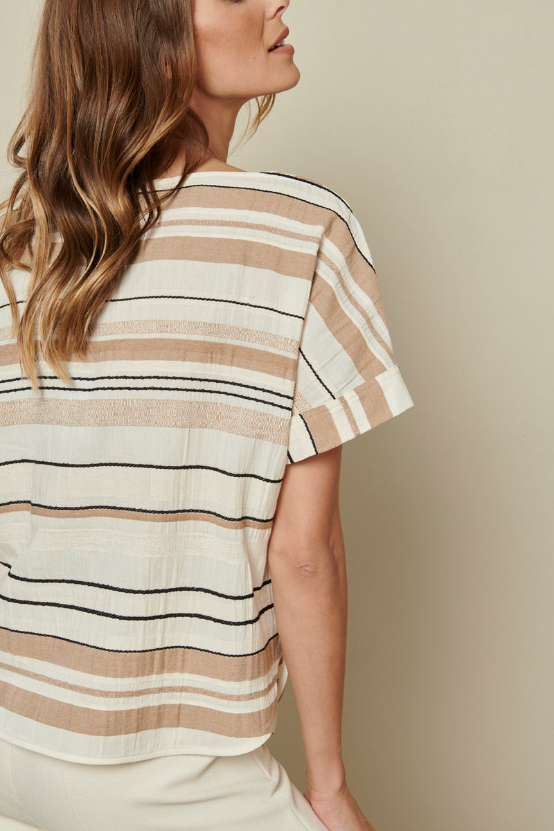 Ecru tunic blouse with stripes