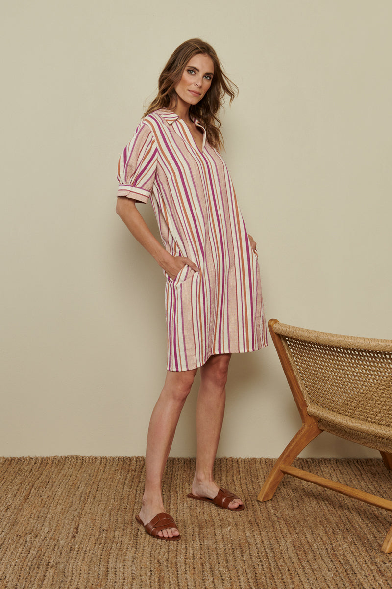 Shirt dress with stripes