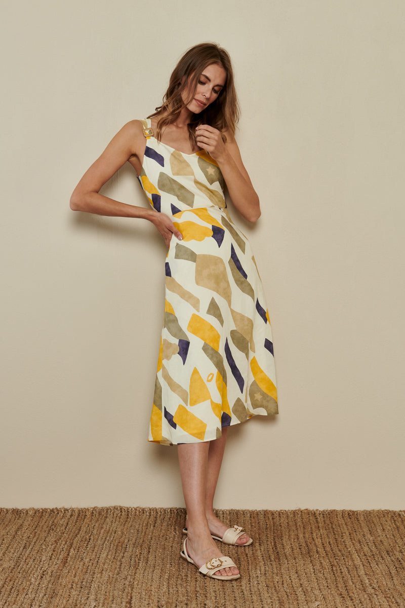 Summer mididress with tri-colour print