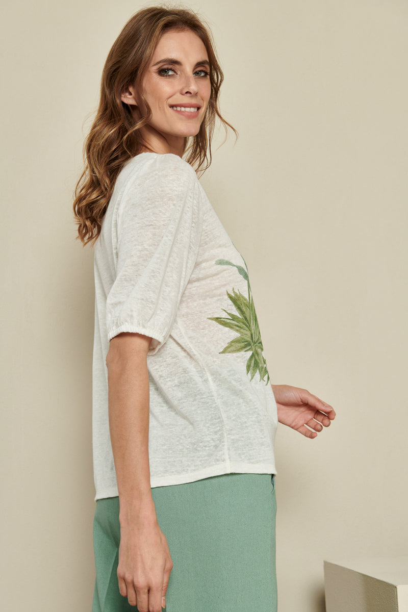 Ecru t-shirt with tropical print