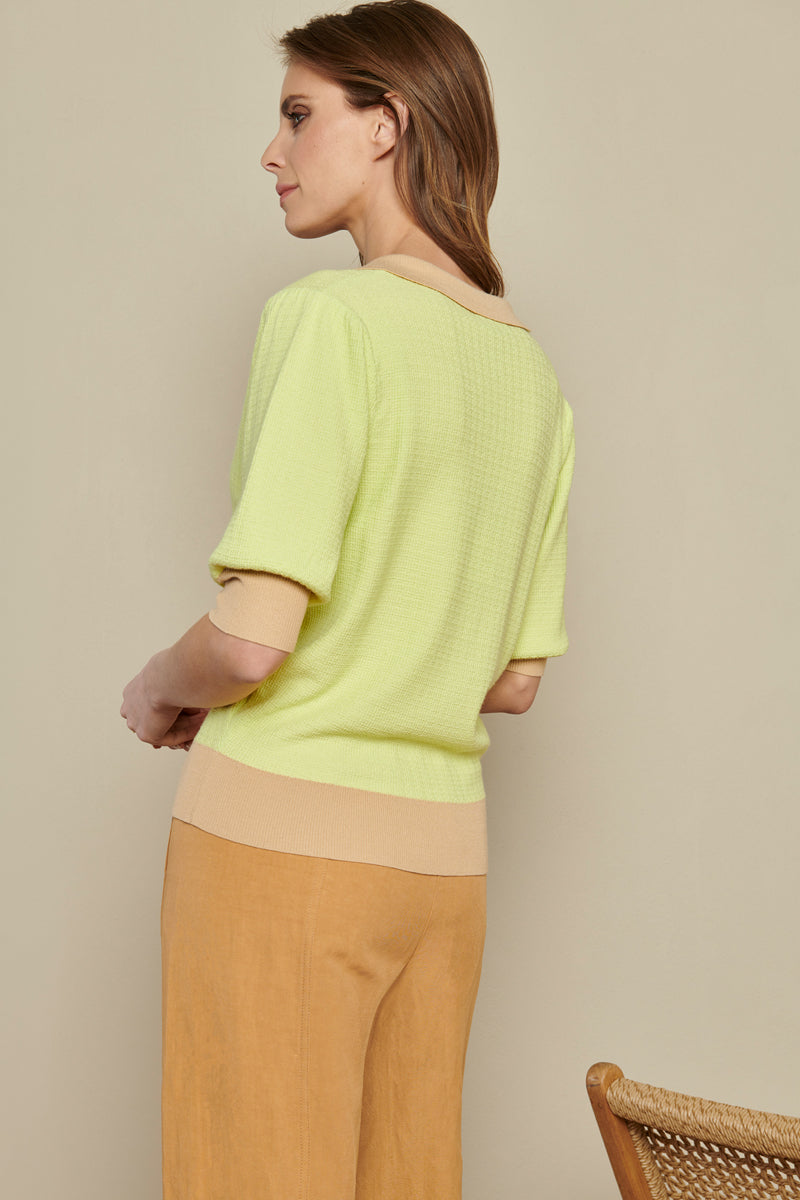 Polo jumper with colour blocking pattern