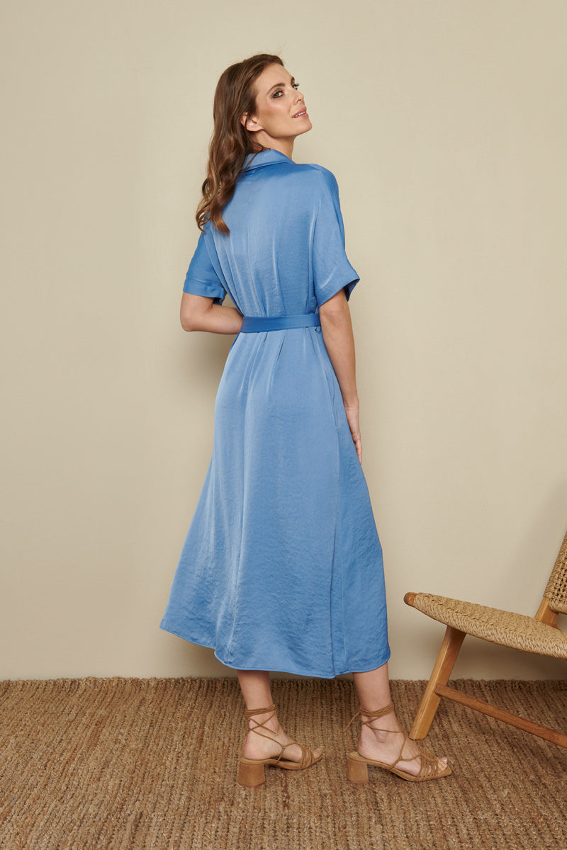 Long dress in blue satin