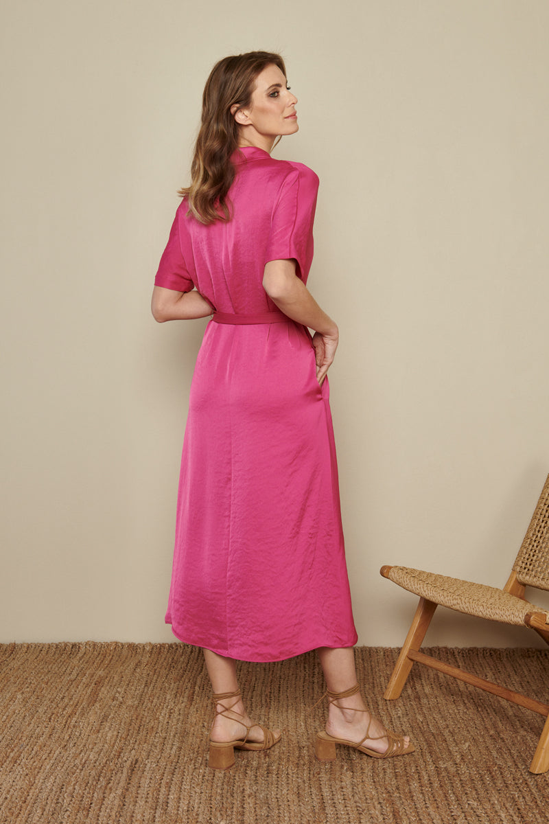 Long dress in fuchsia satin