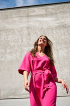 Mid length dress in bright fuchsia