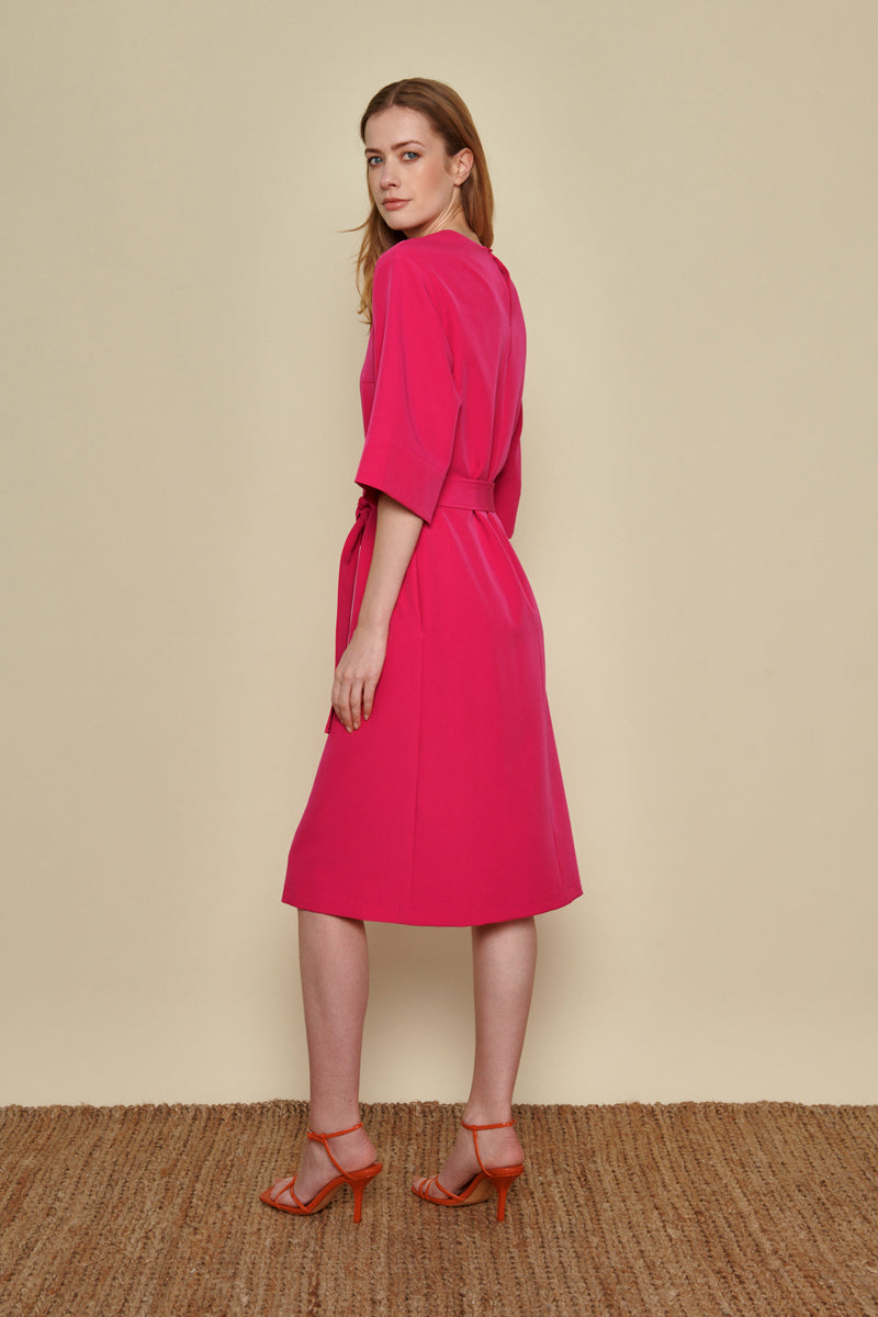 Mid length dress in bright fuchsia