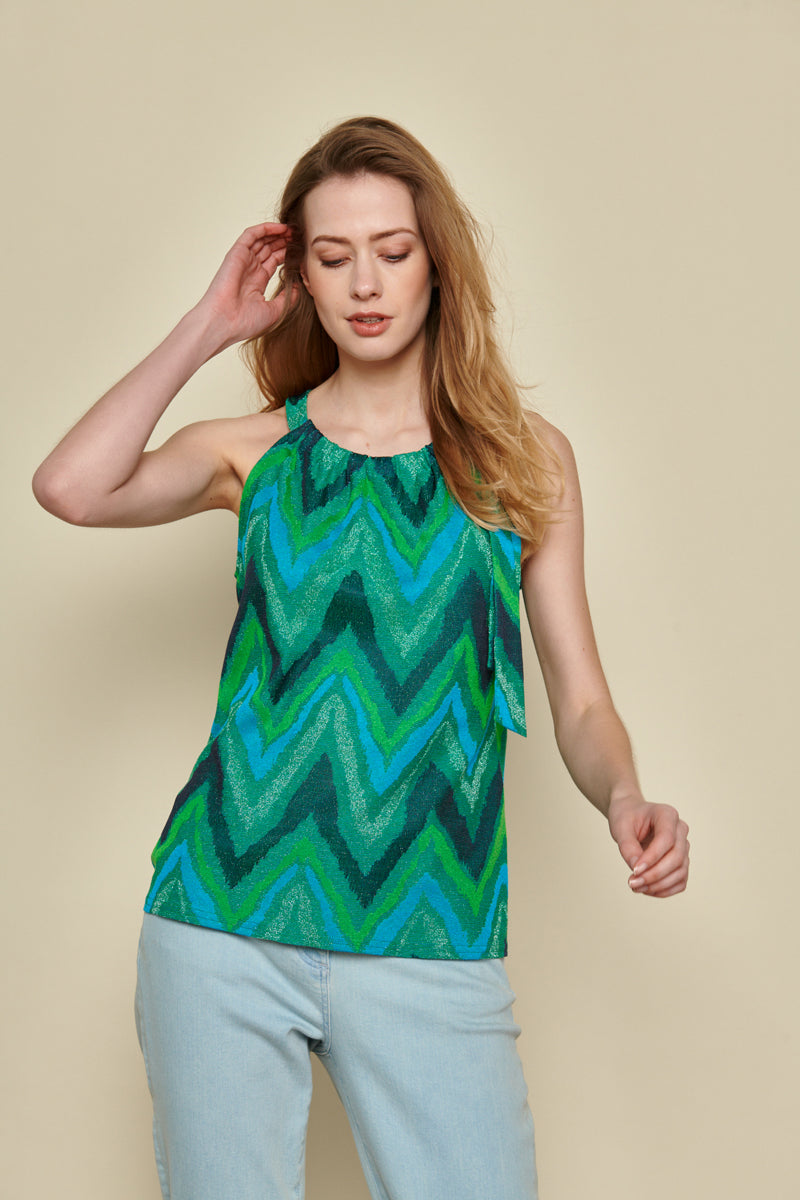 Zomerse top in felgroene print