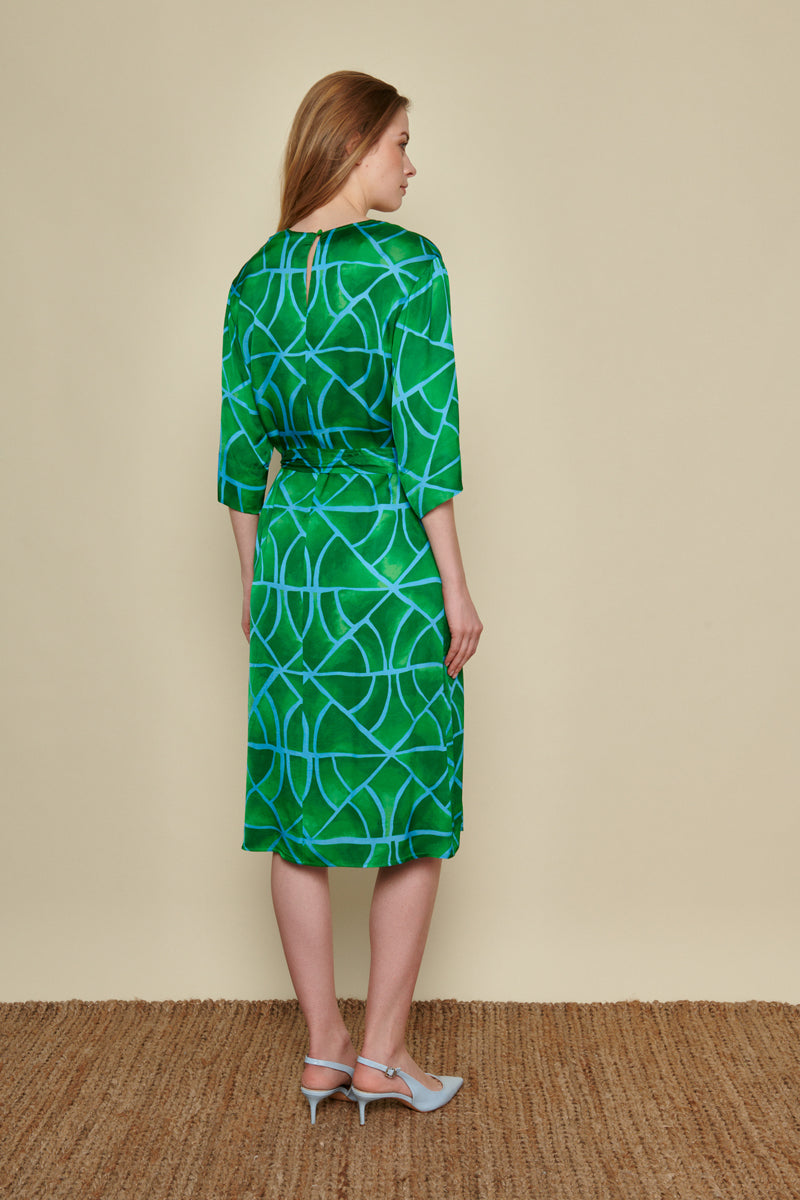 Dress in a brigth green and blue print