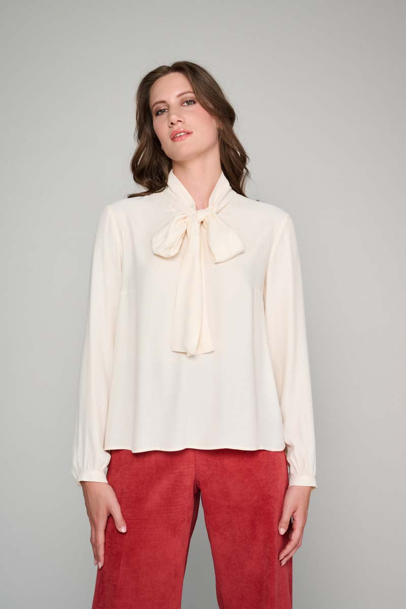 Ecru blouse with shawl collar