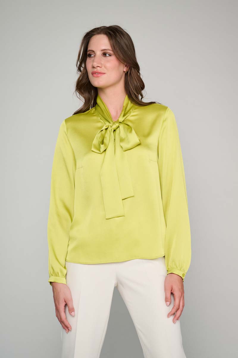 Olive green blouse with shawl collar