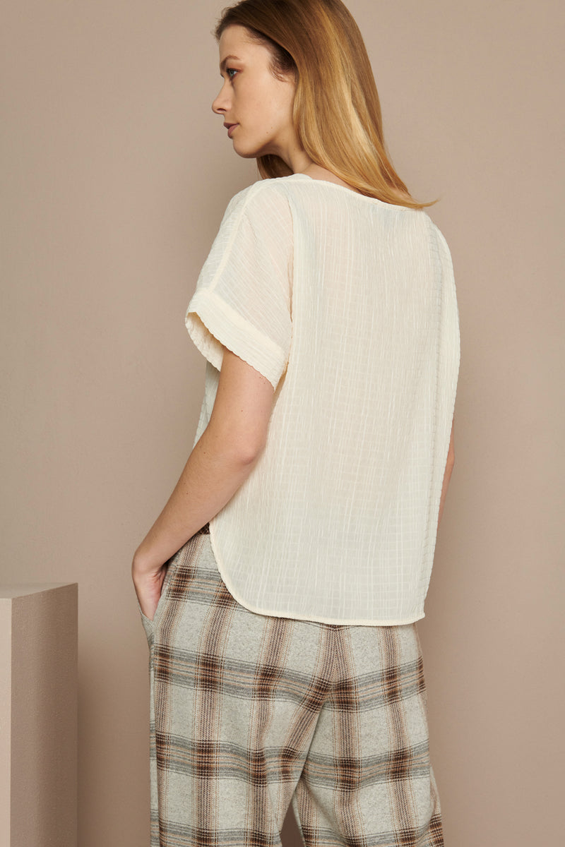 Ecru tunic blouse with short sleeves