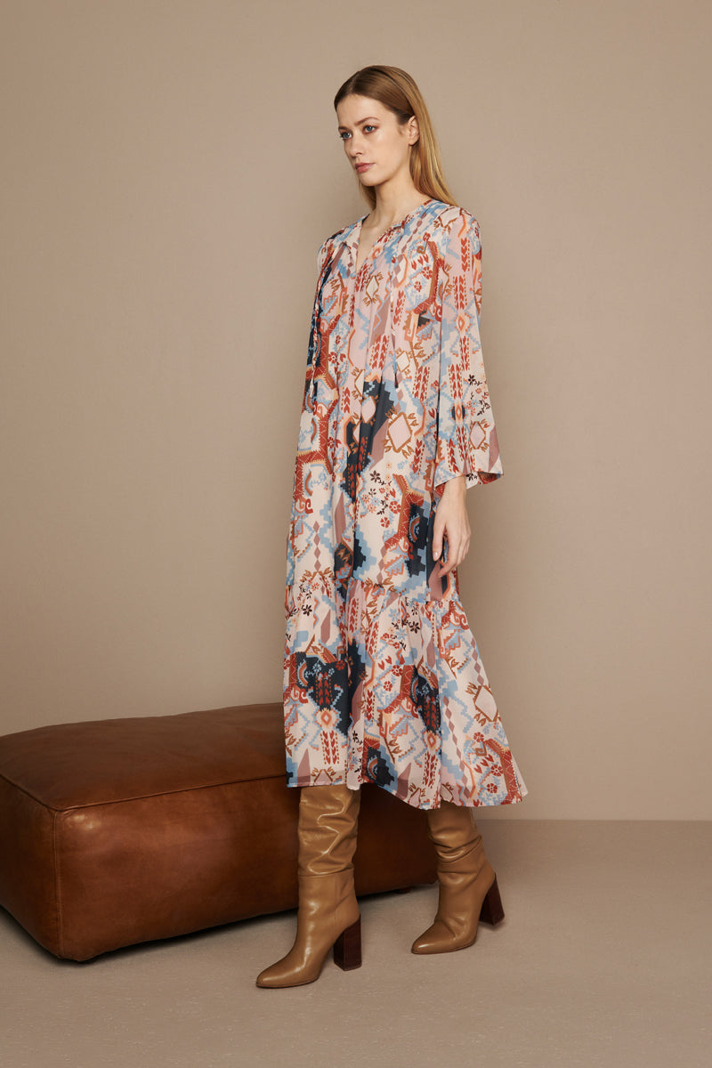 Loose-fitting dress in multicolour print