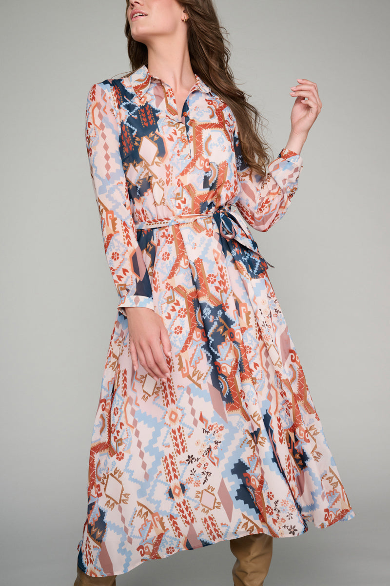 Loose-fitting dress in multicolour print