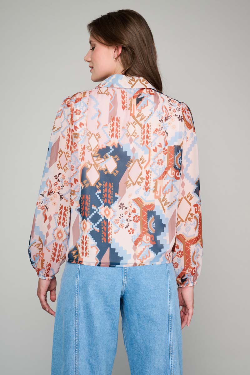 Tunic blouse with multicolour print