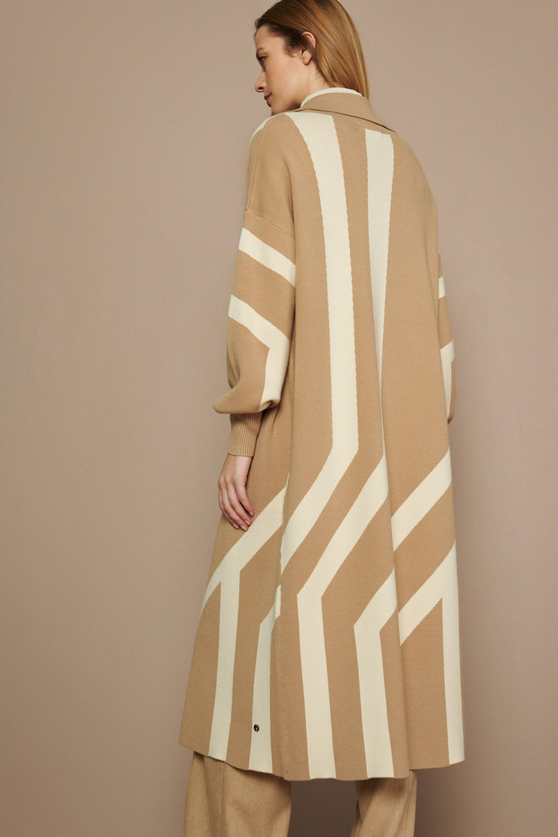 Long cardigan in beige and white