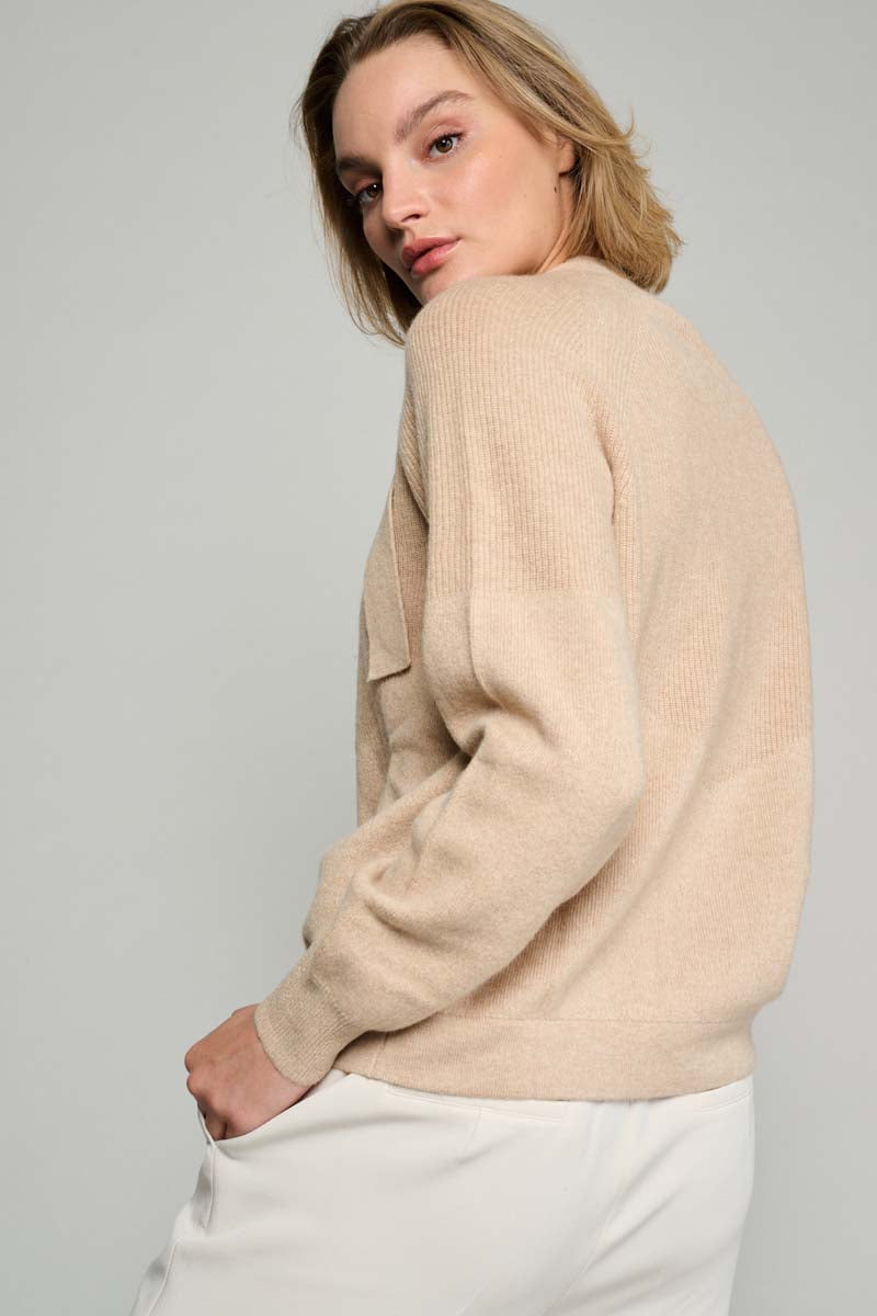 Camel pullover with bow trim