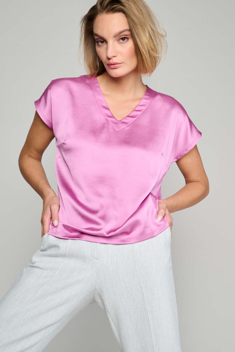 Blouse tunique mauve à manches courtes