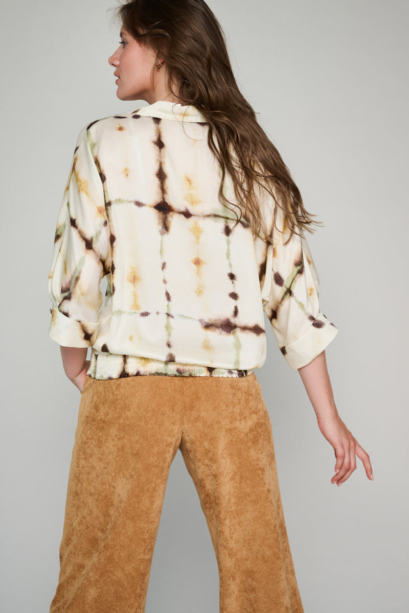 Ecru tunic blouse with print