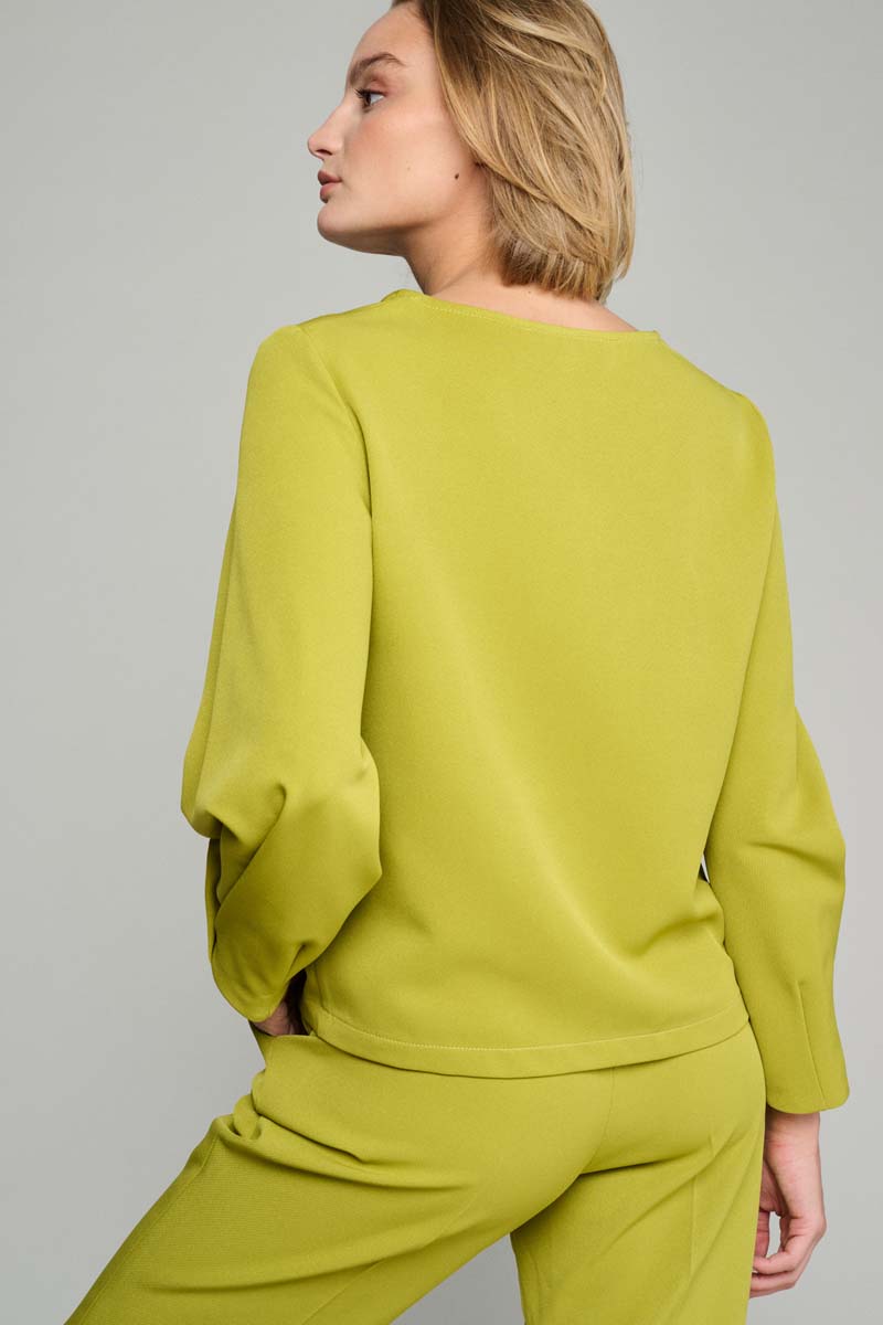 Olive green tunic blouse with round neckline