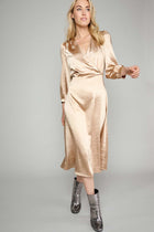 Long gold dress in satin-look