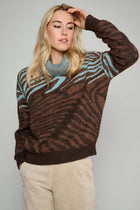 Pullover with roll neck in brown and turquoise tones