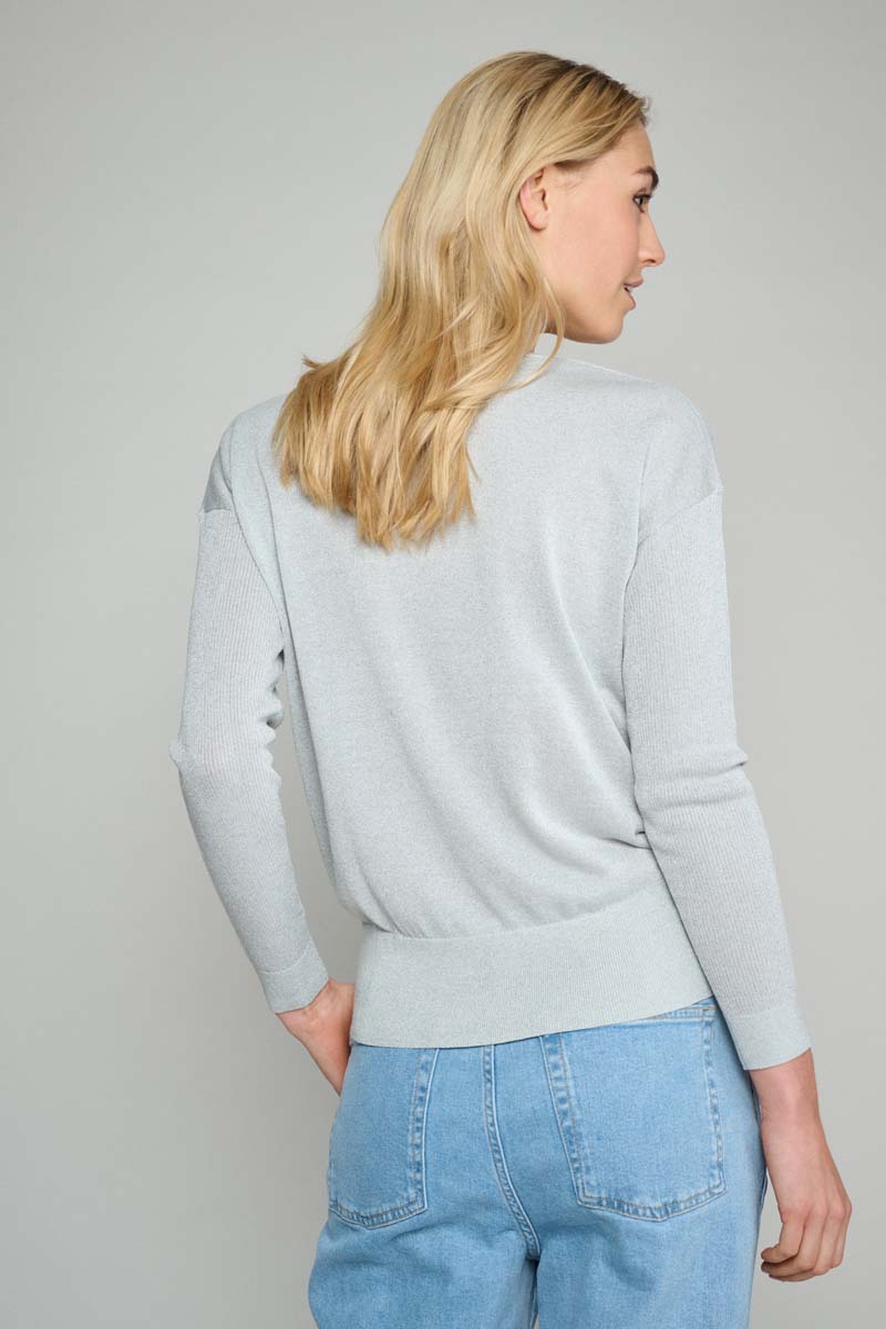 Elegant silver sweater with V-neck