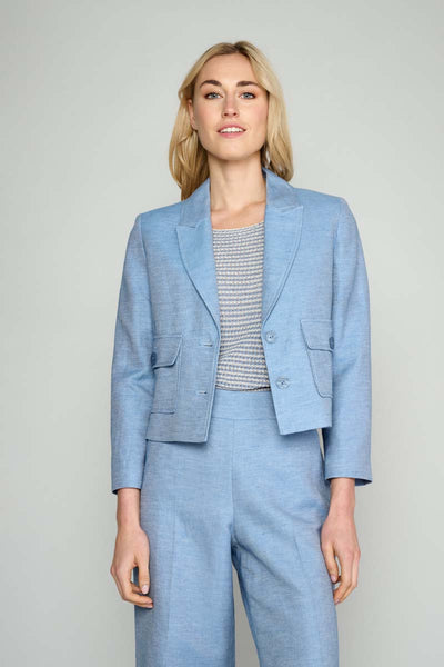 Modieuze korte blauwe blazer 36