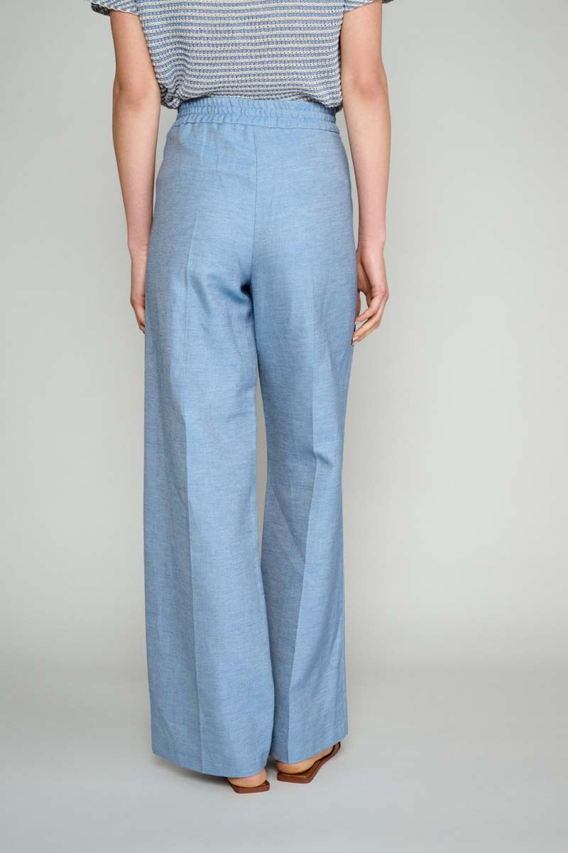 Wide blue pants in linen blend