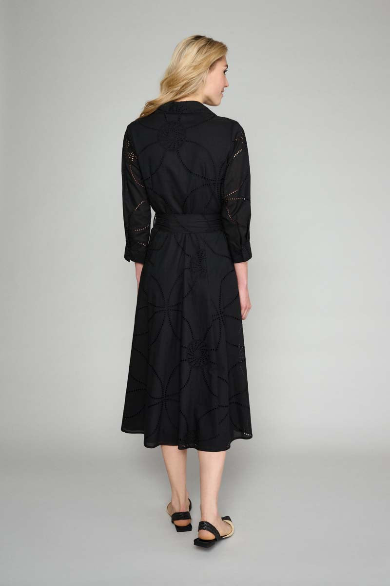 Black shirt dress in broderie Anglaise