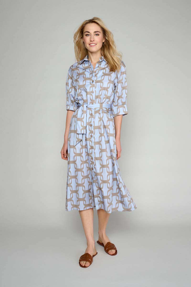 Loose-fitting dress in bicolour print 