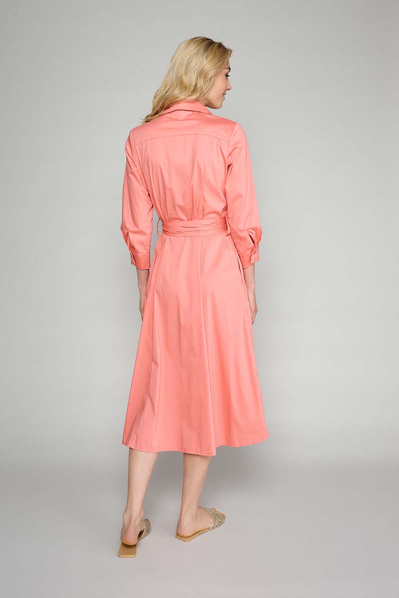 Smooth shirt dress in coral colour