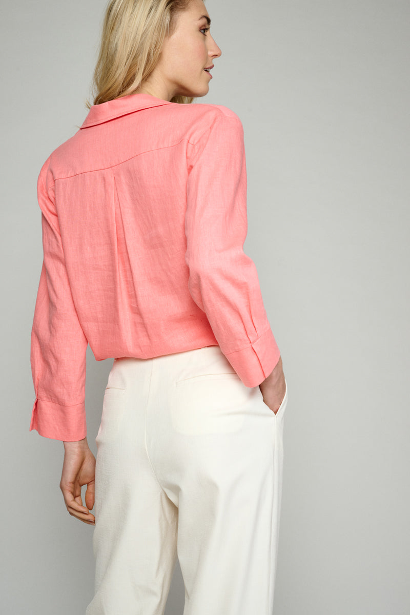 Linen blouse in coral colour