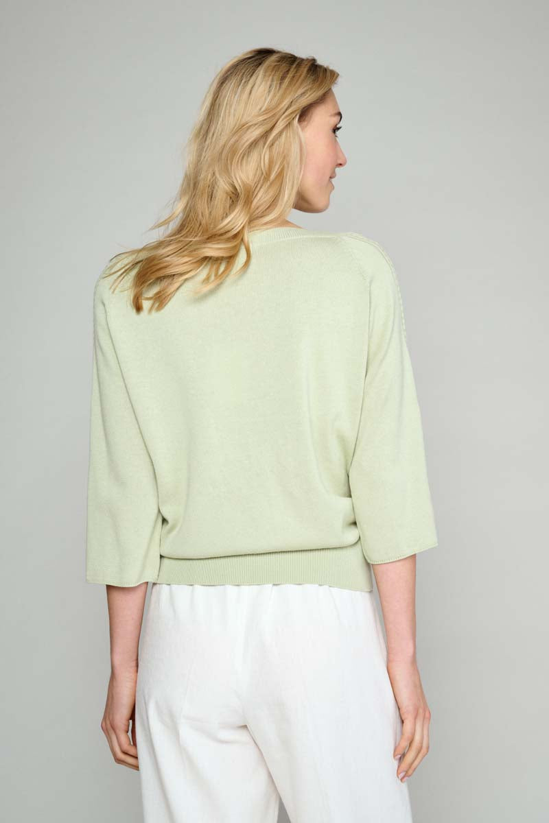 Olive green pullover with boat neck 