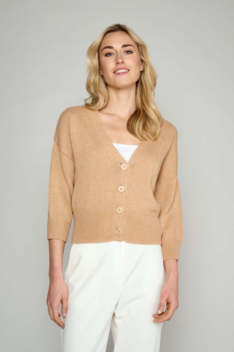 Knitted cardigan in camel colour
