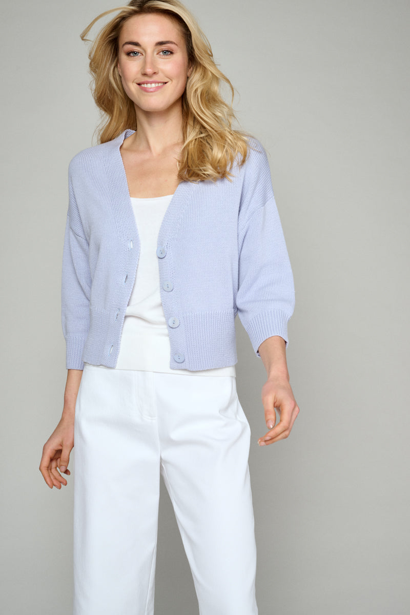 Knitted cardigan in lavender colour