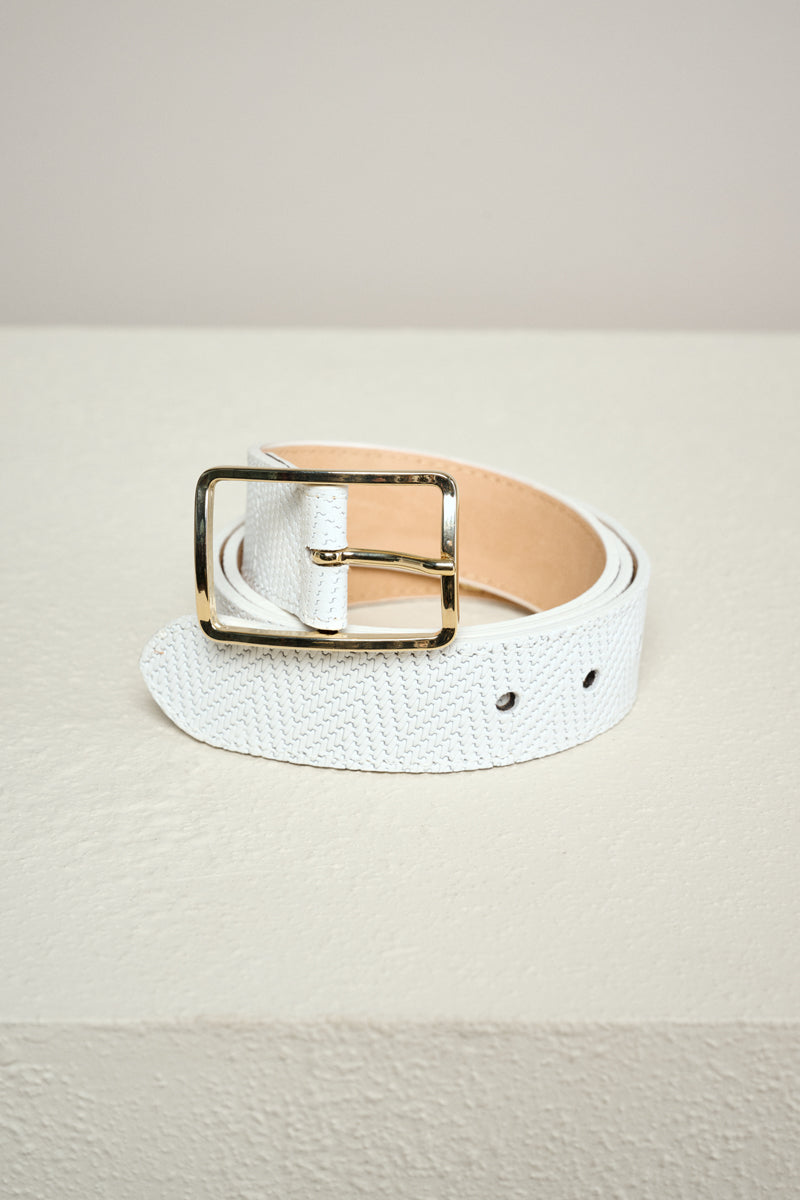 White textured leather belt 
